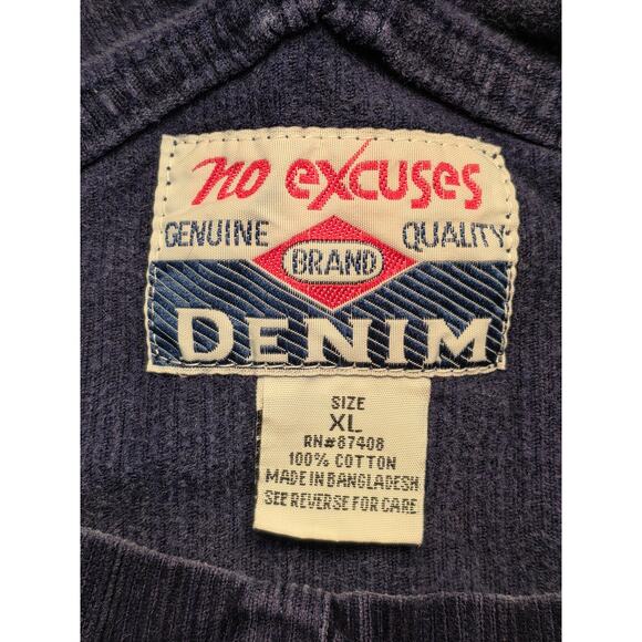 Vintage No Excuses Mens XL Blue Denim Curduroy Overalls Carpenter Pockets Chore - Picture 3 of 8